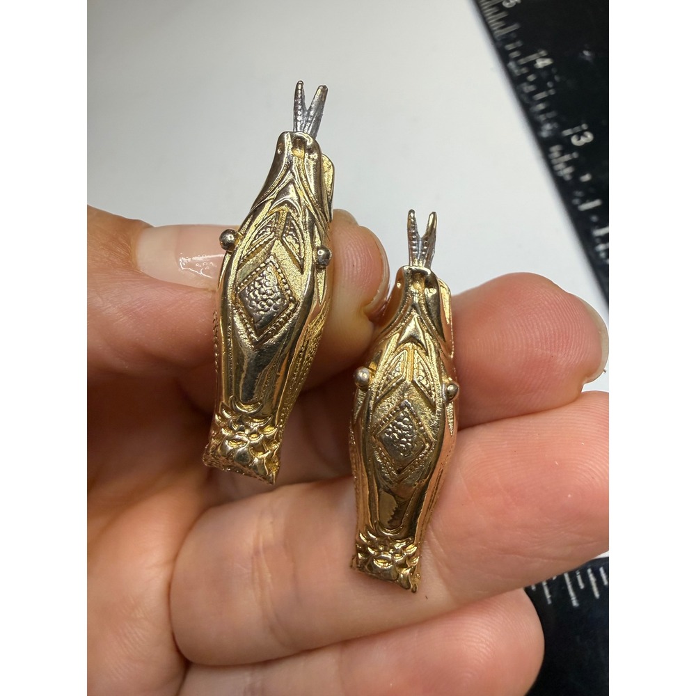 Coro Vintage Gold Tone Textured Shield Clip On Screw Back Earrings Signed